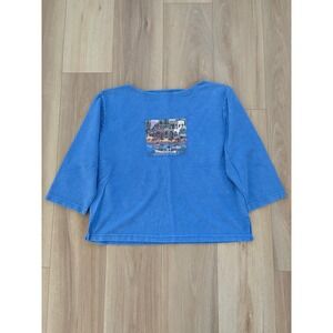 Vintage 90s Michael‎ Leu Collection Blue Wearable Art Shirt Women's Size Medium